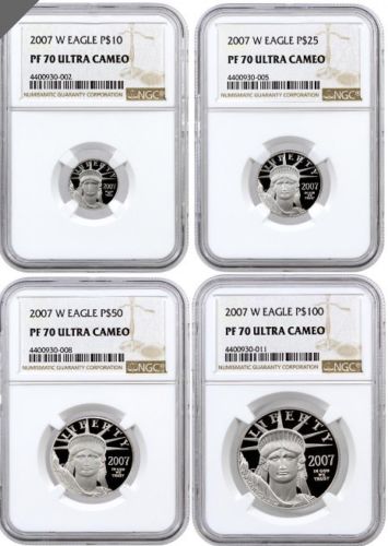 2007 W  Platinum Proof Eagle 4 coin set graded NGC PF70 PERFECT $10 $25 $50 $100