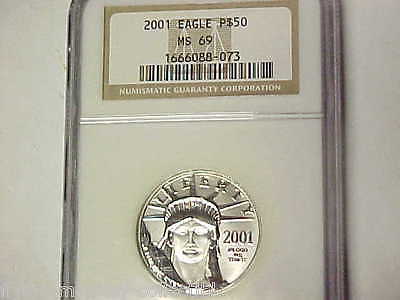 1/2 oz .999 Fine Platinum NGC MS69 2001 $50 Platinum American Eagle Near Perfect