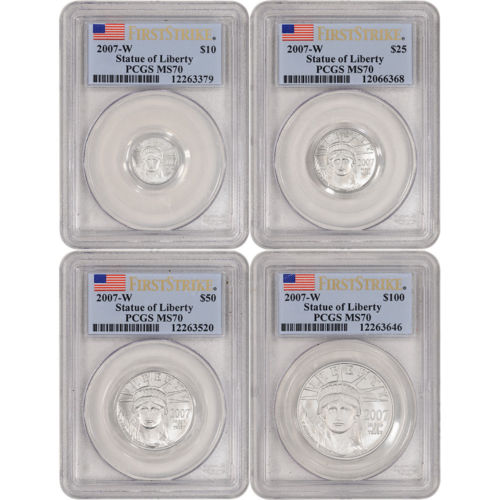 2007 W American Platinum Eagle Burnished 4-pc Year Set - PCGS MS70 First Strike