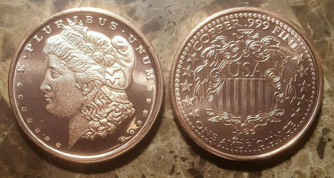 Morgan Dollar Design 1oz. Pure Copper Bullion Round!!