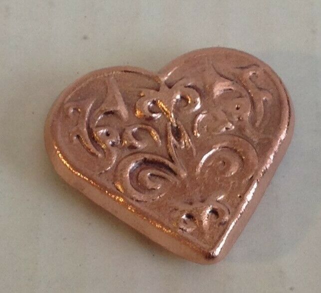 Hand Poured Copper Heart 2.5-oz Bullion Bar Ingot 1-1/2