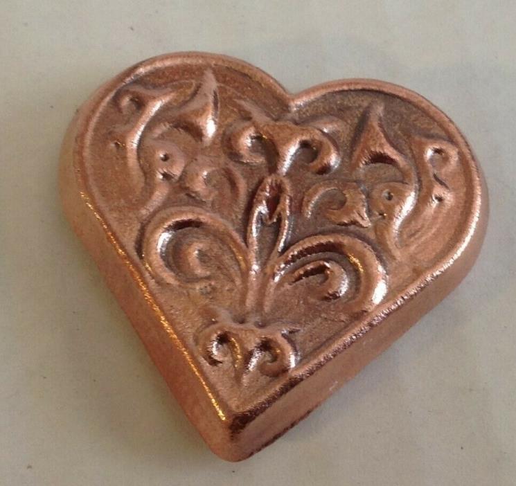 Hand Poured Copper Heart 2.8-oz Bullion Bar Ingot 1-1/2