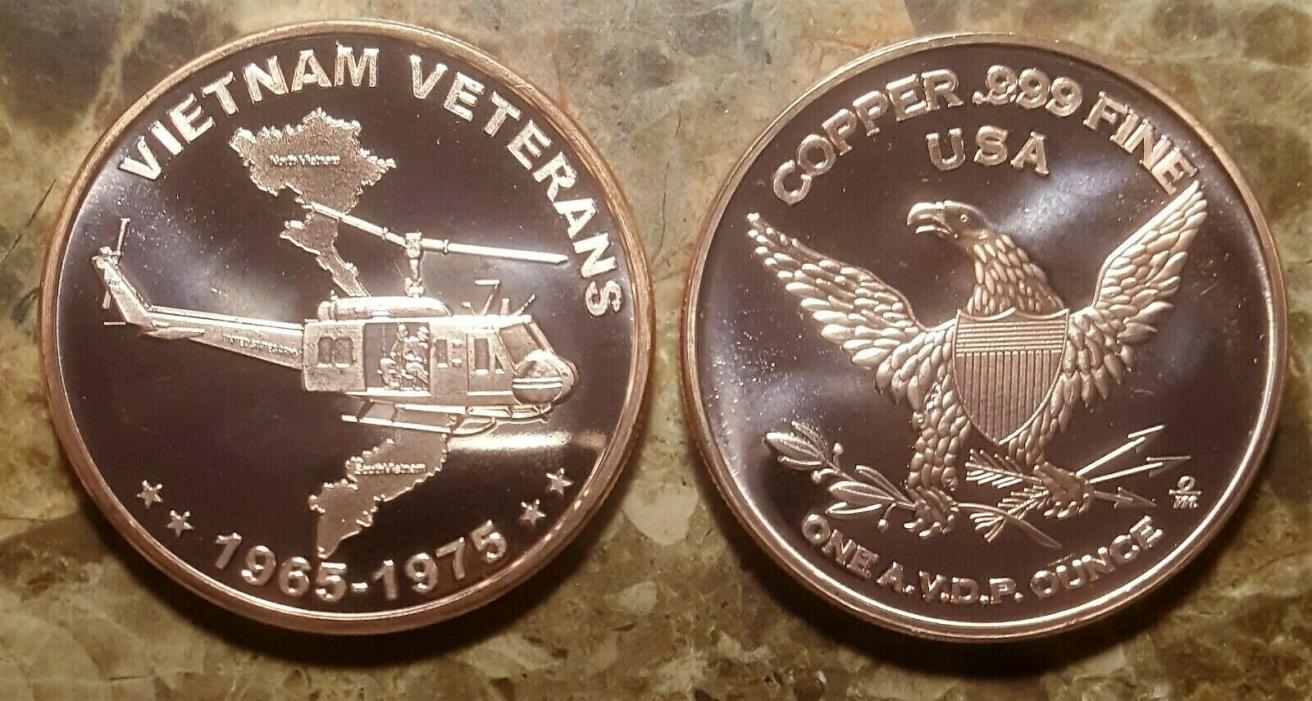 Vietnam Veterans 1oz. Pure Copper Bullion Round!!