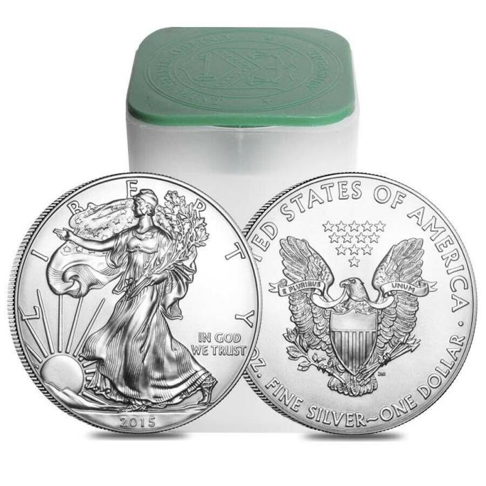2015 Mint Roll of 20 1 Troy oz .999 Fine Silver American Eagle $1 BU Coins