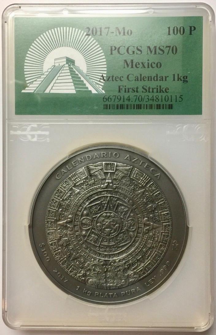 2017 Mexico 1 kilo Silver Aztec Calendar PCGS MS 70  First Strike