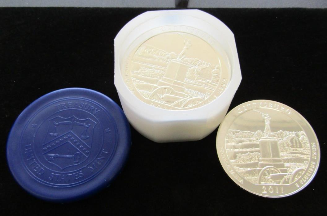2011 Uncirculated Roll (10) 5 oz Silver ATB Gettysburg Coins In Mint Tube- #7101
