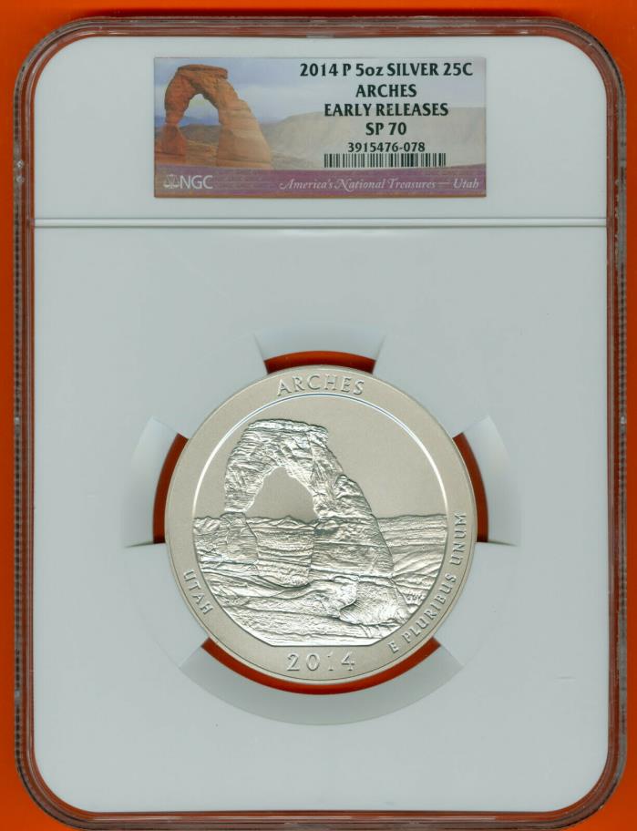 2014 P 5ox Silver 25C, ATB, Arches National Park, NGC-SP-70-ER-NGC-3915476-078
