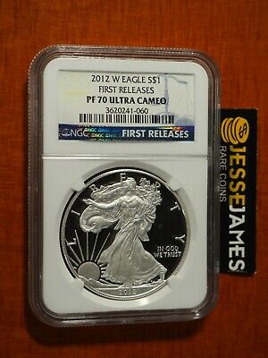 2012 W PROOF SILVER EAGLE NGC PF70 ULTRA CAMEO BLUE FIRST RELEASES LABEL
