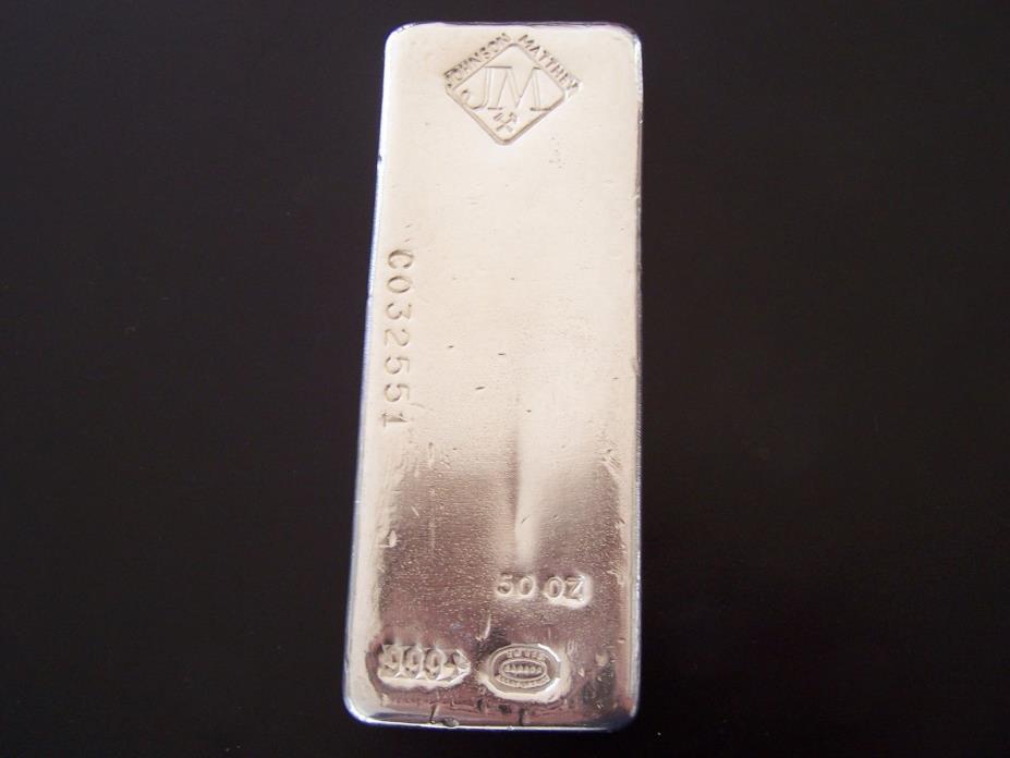 50 oz JM poured silver bar NICE