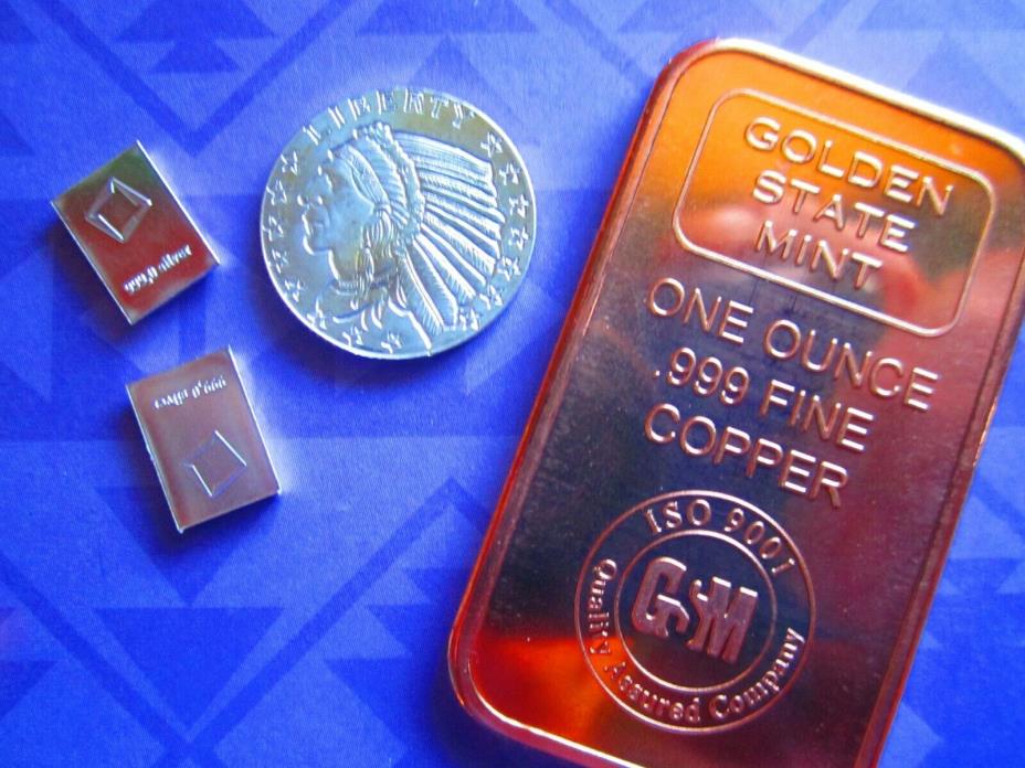 One tenth ounce .999 Silver Round and One Ounce Copper Bar