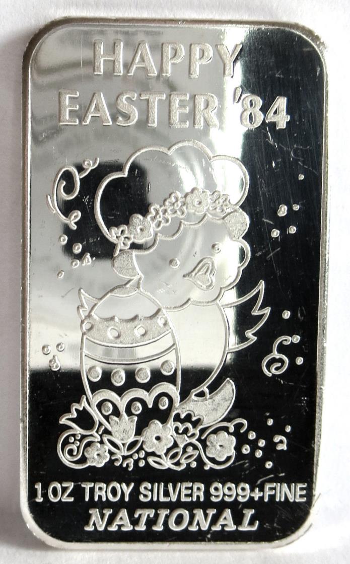 HAPPY EASTER EGG 1984 BABY CHICK .999 FINE SILVER ART BAR 1 TROY OZ