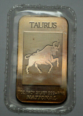 Rare TAURUS 1 OZ .999 Fine Silver Art Bar Zodiac Series NATONAL USA Mint  Sealed