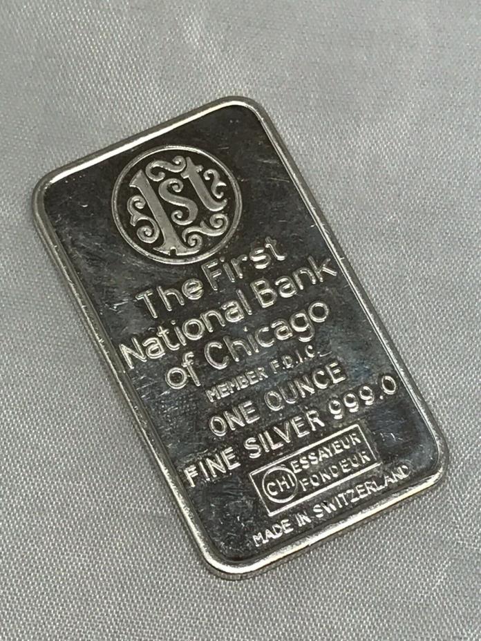 The First National Bank Of Chicago 1 oz .999 Silver Art Bar Switzerland Mint