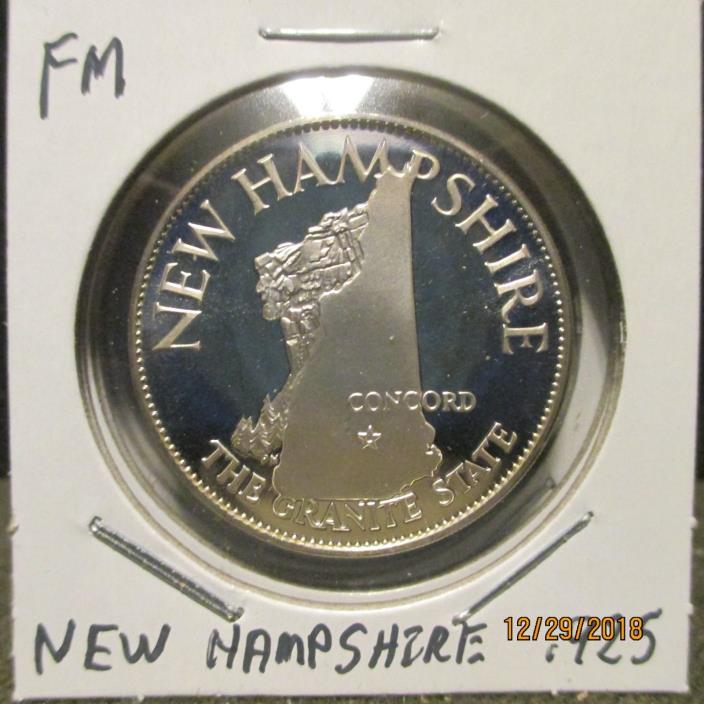 Franklin Mint New Hampshire State .925 Sterling Silver Round Proof