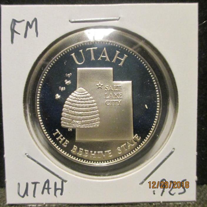 Franklin Mint Utah State .925 Sterling Silver Round Proof