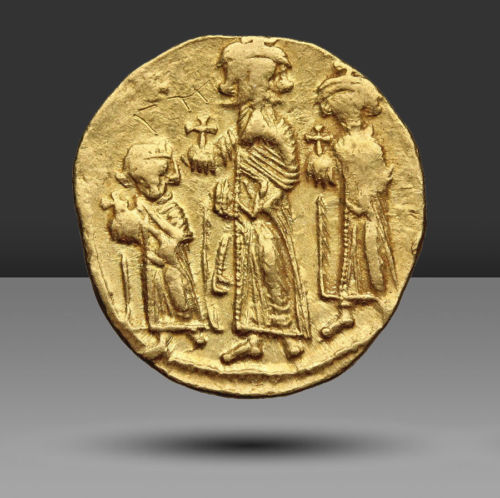 Heraclius, with Heraclius Constantine and Heraclonas, 610-641. Gold Solidus