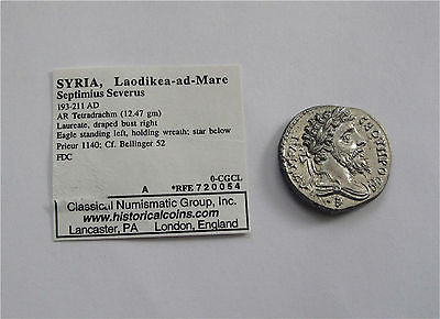Septimius Severus 195 AD Syria Laodikea-ad-Mare Silver Tetradrahm Coin UNC CNG