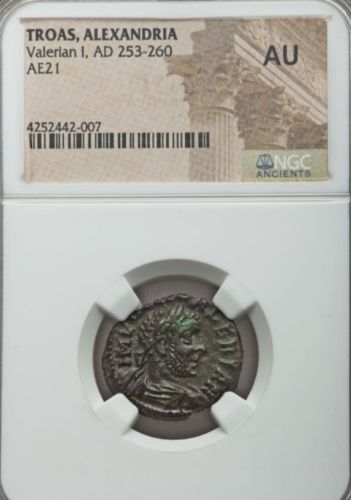 Troas, Alexandria Valerian I AE21  NGC AU ancient coin