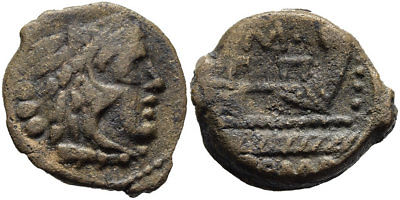 FORVM VF Roman Republic AE18 Quadrans Unofficial Issue Hercules / Galley