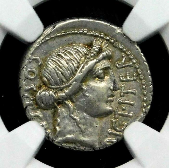 NGC AU 4/5-4/5. Julius Caesar. Exquisite Rare Denarius. Roman Silver Coin.