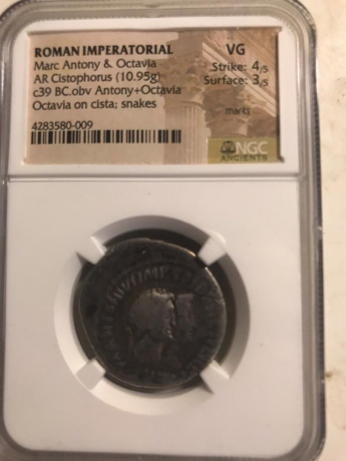 Marc Antony and Octavia Roman Imperatorial Ancient Coin NGC Certified VG 39 BC