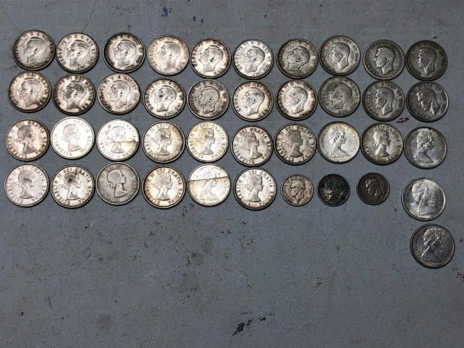Mixed Lot Of Silver Canadian Coins. 1940's, 1950's And 1960's Quarters And Dimes