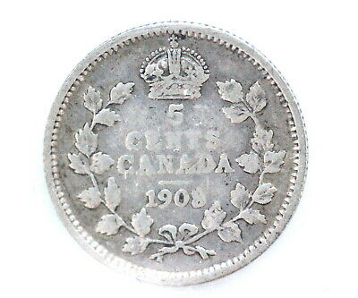 1908 Edward VII 5 Cents Silver CAN • Small 8 Cross Bow tie • CCCS Grade VG-8
