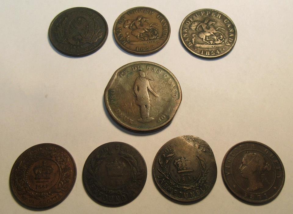 1837-1894 Canada Lot of 8 Half Penny & Penny - Bank Tokens & Cent Coins