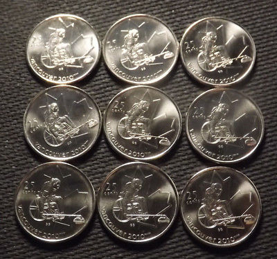 LOT 9 CANADA COINS .25c VANCOUVER 2010 WINTER PARA OLYMPICS WHEEL CHAIR CURLING