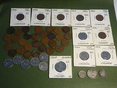 Lot of 48 CANADA Coins 1938-1968: Silver 1964/1968 Quarter, 1945/1951 Dime ++