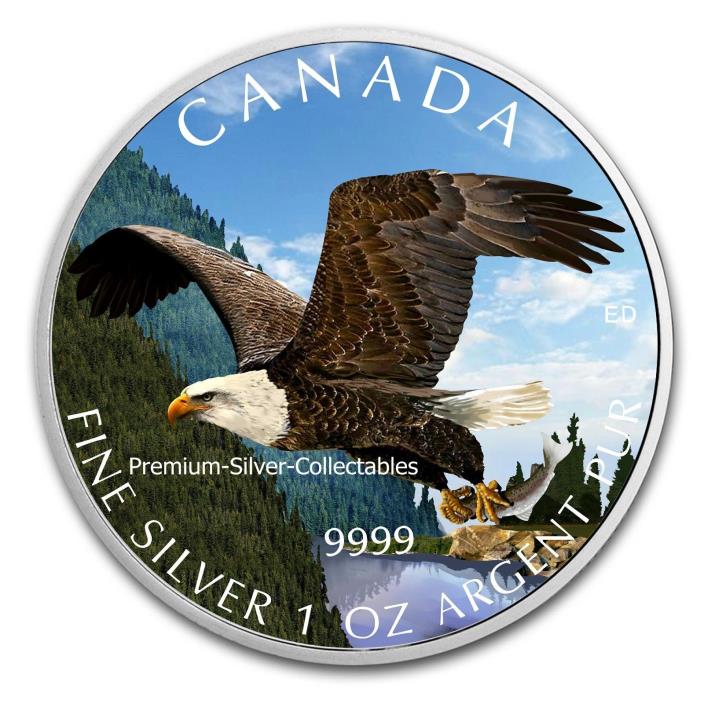 2014 Canada Bird of Prey Bald Eagle Colorized Coin Series 1 Ounce Pure Silver!