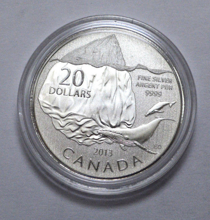 RARE 2013 Canada $20 Fine Silver Commemorative Coin, - Iceberg & Whale  !!!!