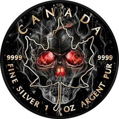 5 dollars 2018 Maple Leaf Smoke Skull 1 oz silver & Black ruthenium Low mintage