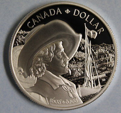 2008 CANADA FOUNDING OF QUEBEC PROOF SILVER DOLLAR COIN AND COA