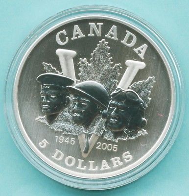 2005 CANADA 5 DOLLARS  60TH ANNIVERSARY OF 2ND WORLD WAR .999 FINE SILVER