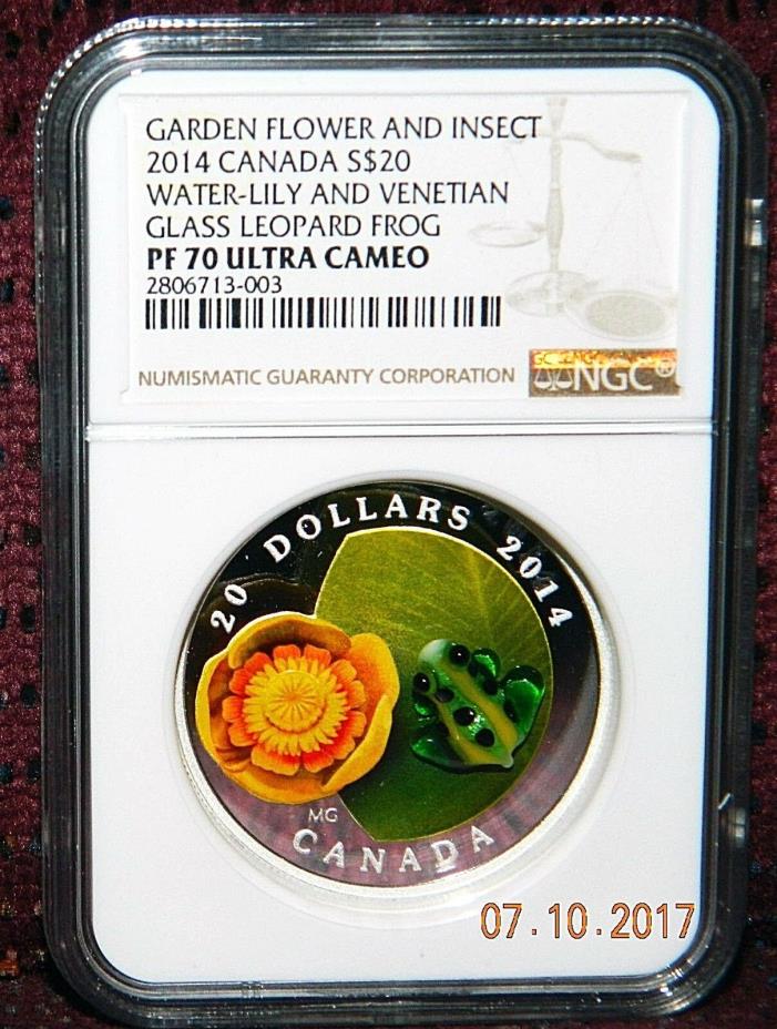 2014 CANADA $20 WATER LILY & MURANO GLASS LEOPARD FROG COIN NGC PF70 ULTRA CAMEO