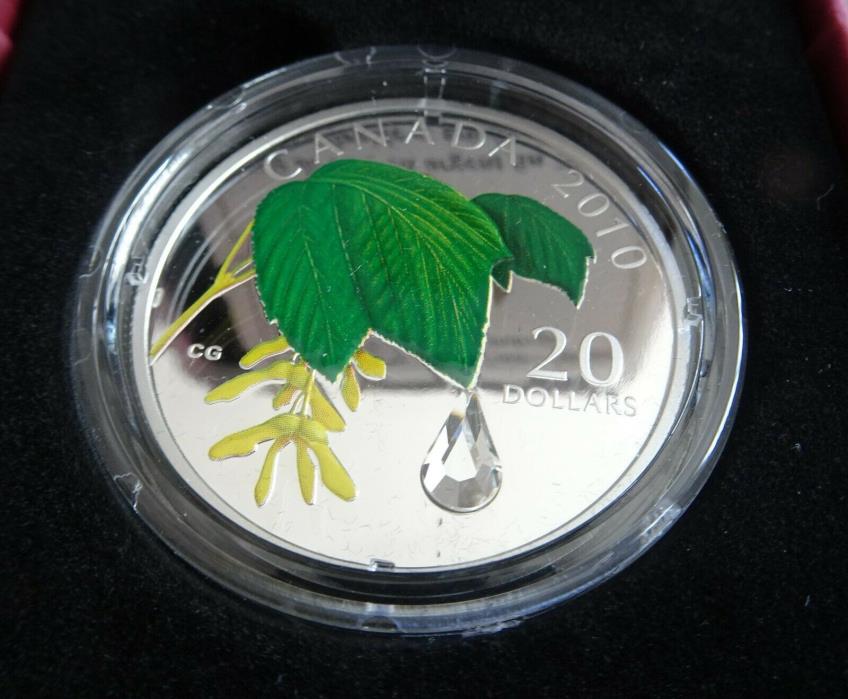2010 Canada $20 Fine Silver Maple Leaf Crystal Raindrop