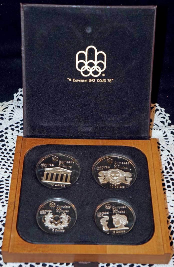 1976 Montreal Olympics 4 Coin Sterling Silver Set In Original Case With COA