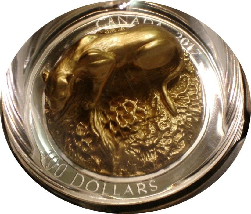 2017 Silver & Gold 10 oz $100 SCULPTURE Majestic Animalls COUGAR Canada GEM