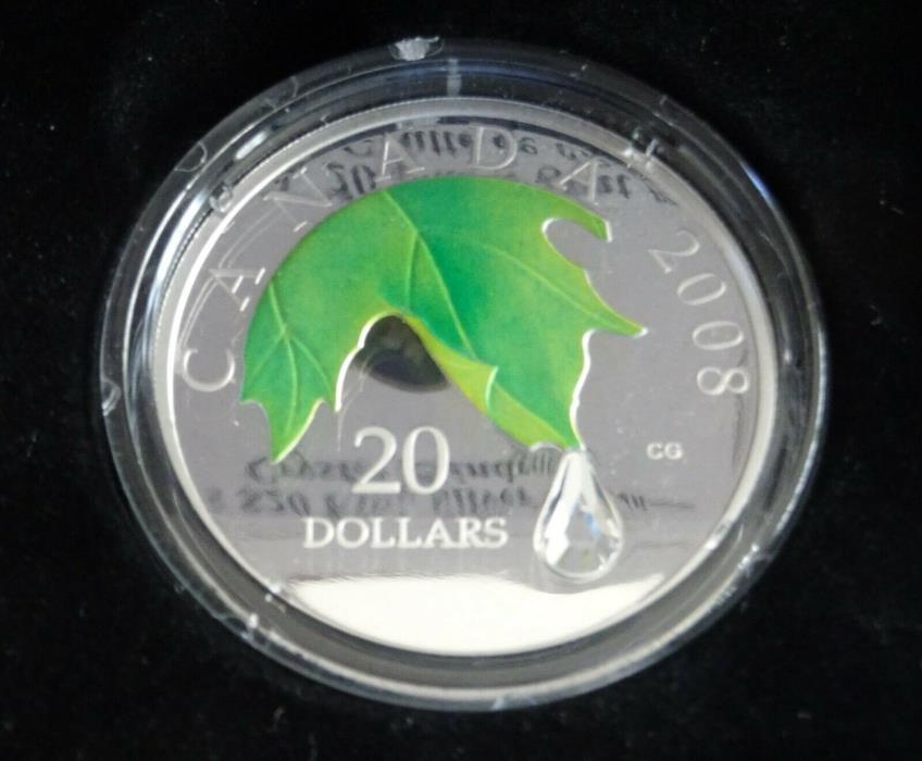 2008 Canada $20 Fine Silver Crystal Raindrop