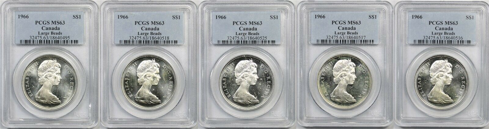 Lot 5- 1966 $1 PCGS MS 63 (Large Beads) Canada Silver Dollar