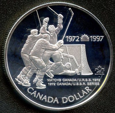 1997 Canada Proof Silver Dollar (25th Canada/Russia Hockey) 25.175 Grams .925