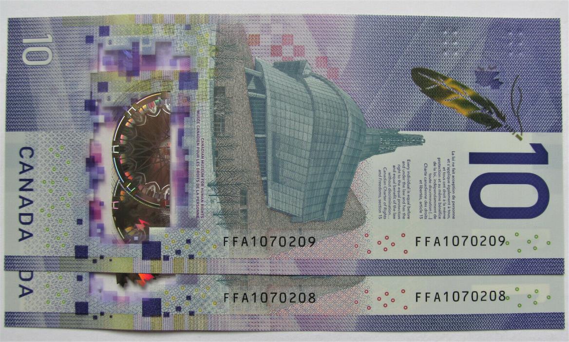 $ 26.00 for 2 SECQUENCE UNC MINT 2018 CANADA VOILA DESMOND 10 DOLLAR BANKNOTES