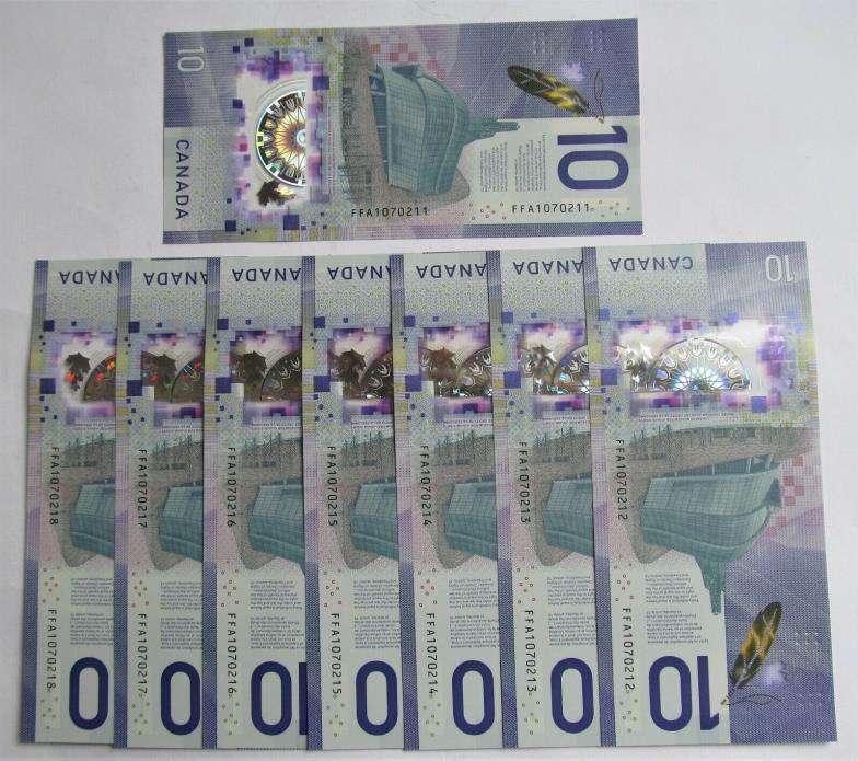 $ 13 EACH 8 SECQUENCE UNC MINT 2018 CANADA VOILA DESMOND 10 DOLLAR BANKNOTE