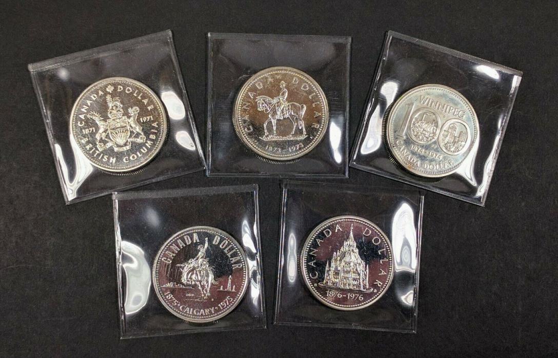 Canada Silver 1971 1973 1974 1975 1976 Lot of 5 Different Specimen Dollar Coins