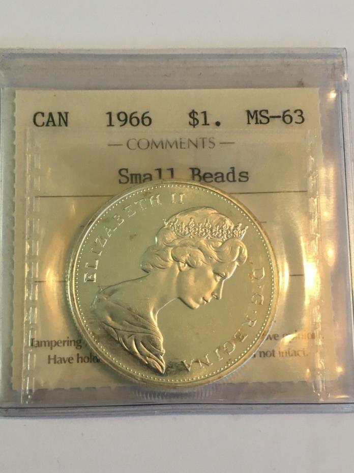 ICCS MS-63 CANADA 1966 SILVER DOLLAR..SMALL BEADS..EXTREMELY RARE COIN..