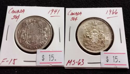 Canada 1941-65 50 cent SILVER (2 pcs) Nice High Grade Half Dollar Coin (#G99)