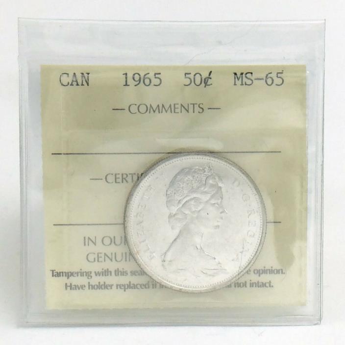 ICCS Graded Mint State 65 Canada 1965 Fifty 50 Cent Half Dollar Coin I885