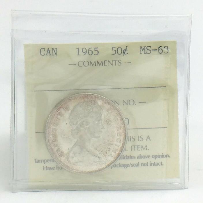 ICCS Graded Mint State 63 Canada 1965 Fifty 50 Cent Half Dollar Coin I883