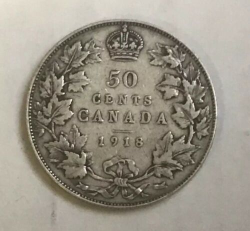 1918 CANADA  50 Cent Silver Half Dollar Coin